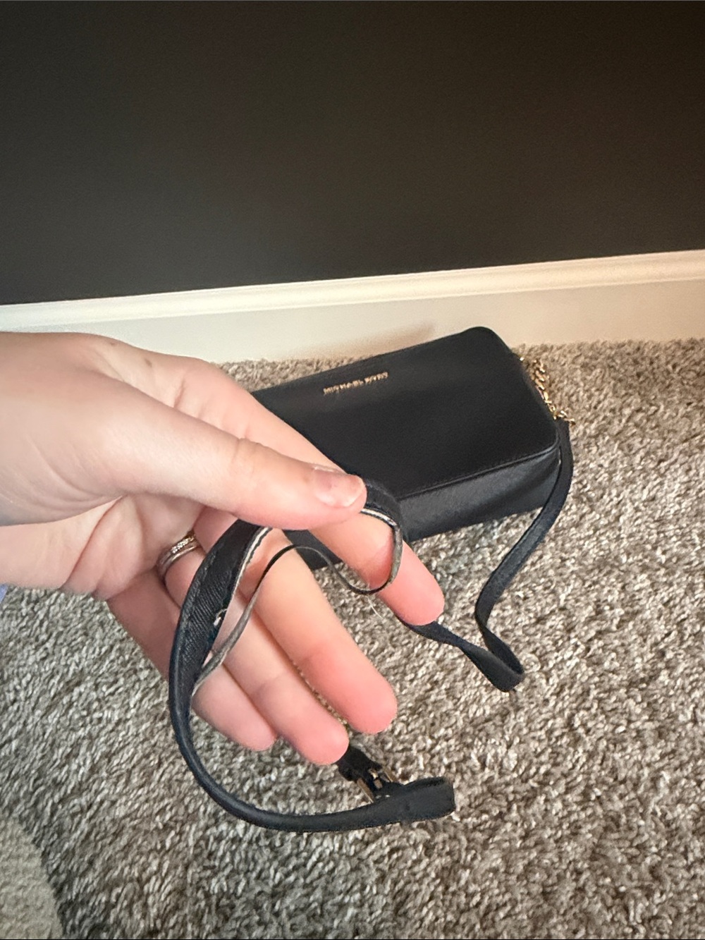 Michael Kors Black Leather Crossbody with Gold Logo - Picture 3 of 5